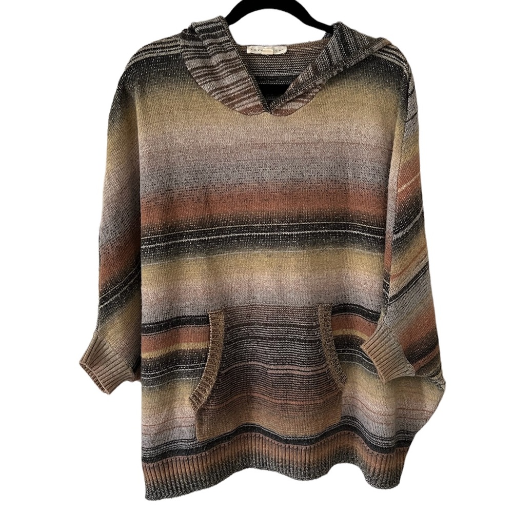 Oversized Baja Striped Hooded Poncho Sweater - Size Medium / Large